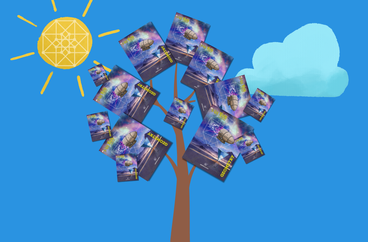 illustration of a tree made of new N-Gen Math Geometry books from eMATH.
