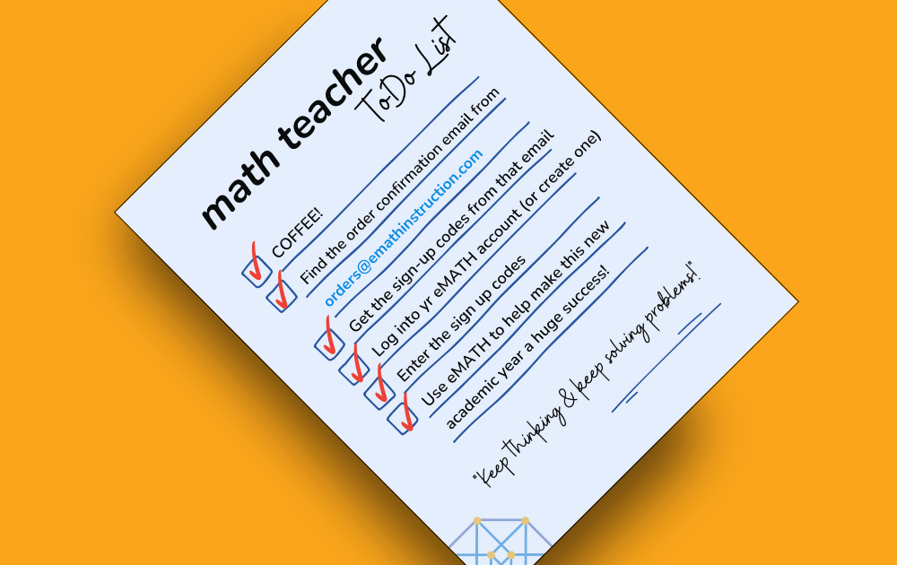 eMATH Teacher To-Do List, including applying new sign up codes