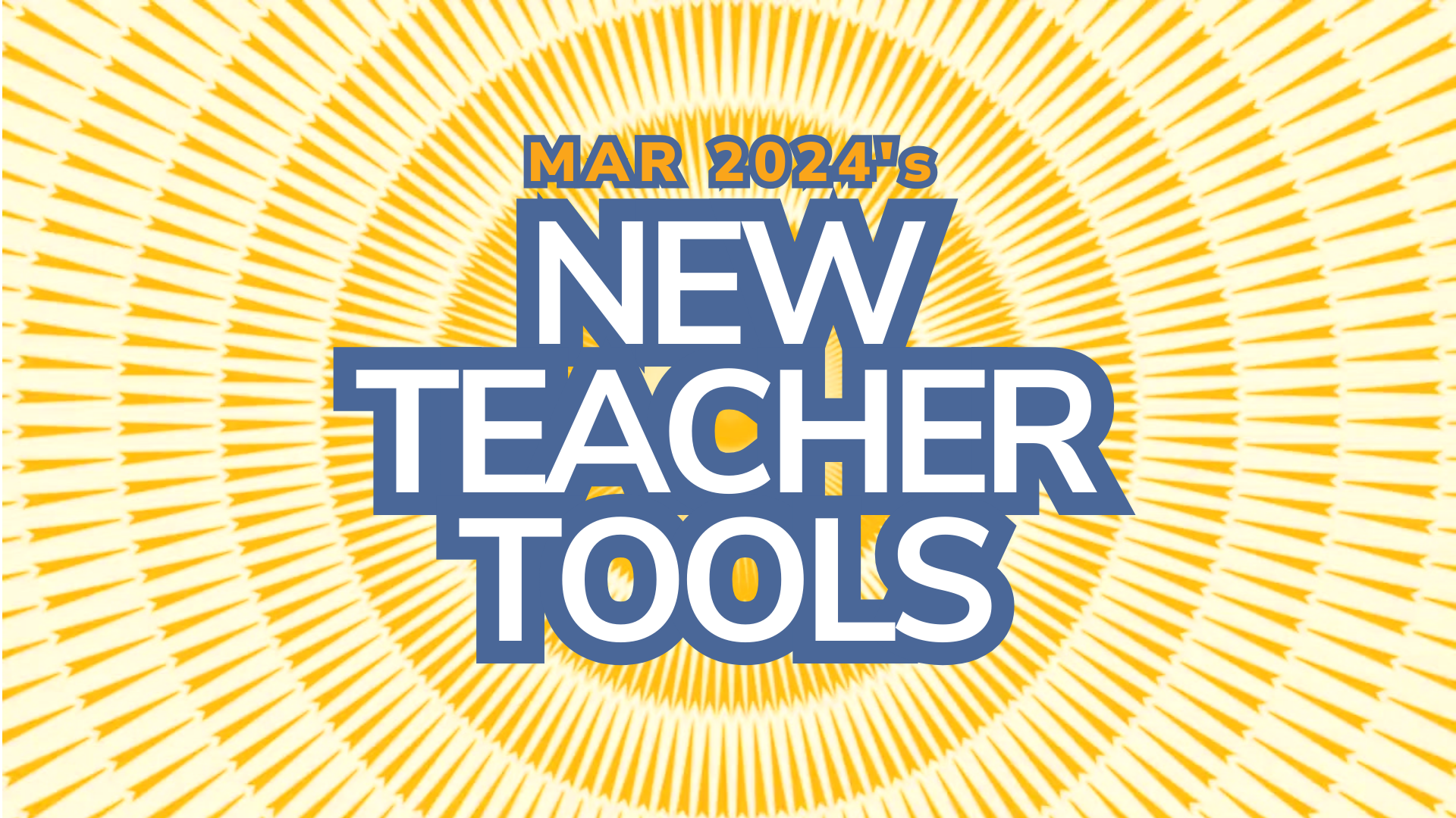 Circular optical illusion with the word "Mar 2024 New Teacher Tools"
